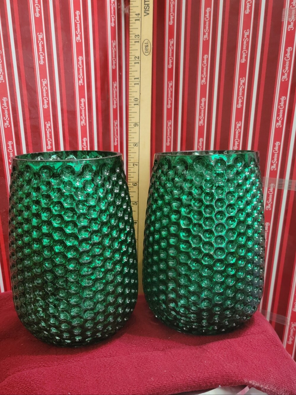 Czech Green Textured Glass Vases - Set of 2 HTF